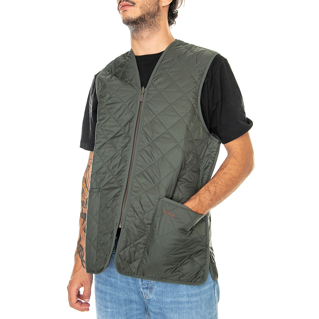 Quilted Waistcoat Zip Liner Olive Classic - Giacca Smanicata Uomo Marrone FW22-MLI0001-GN92 . BARBOUR 
