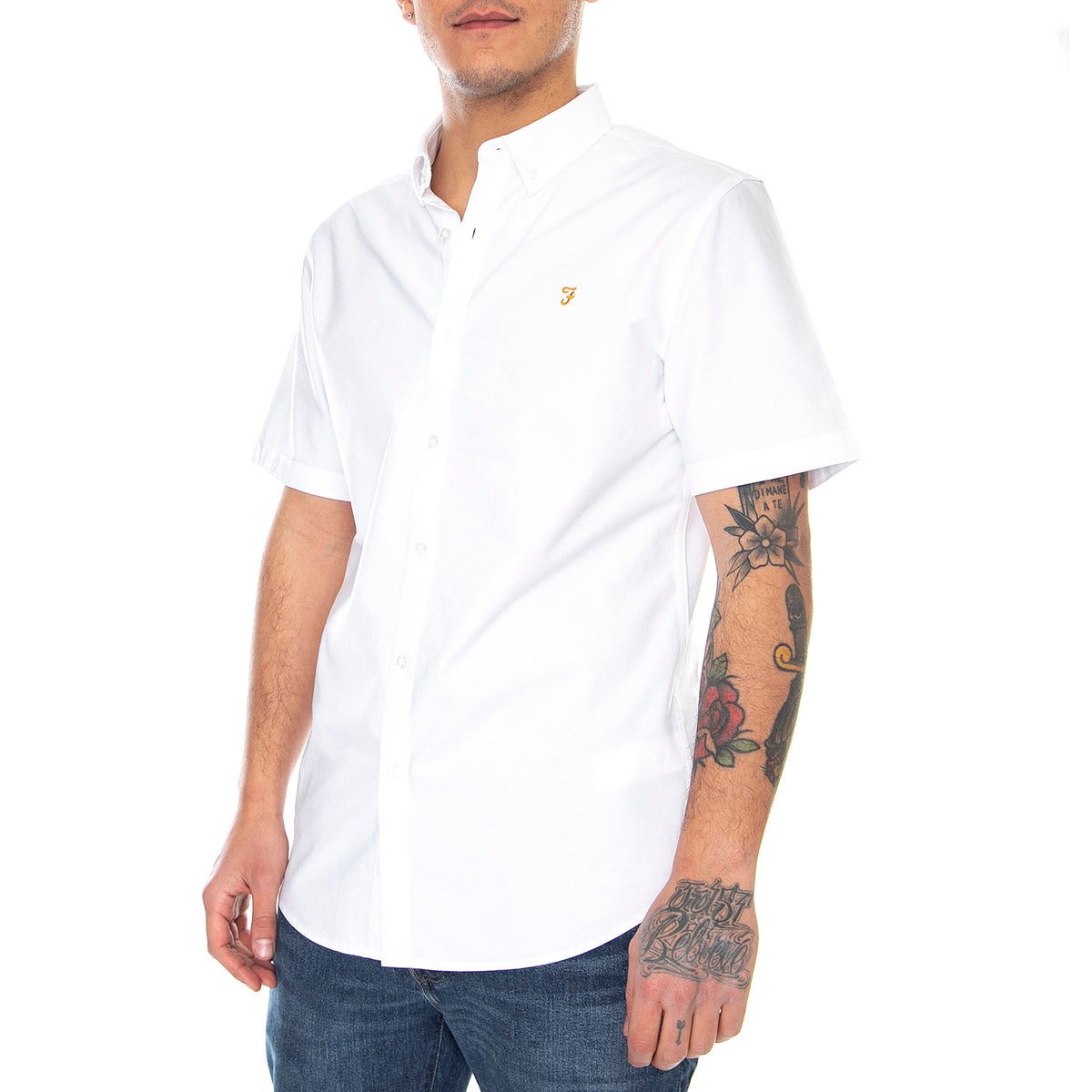 Mens Brewer Short-Sleeve Shirt - White - Camicia Maniche Corte Uomo Bianca F4WSB061-104 . FARAH 