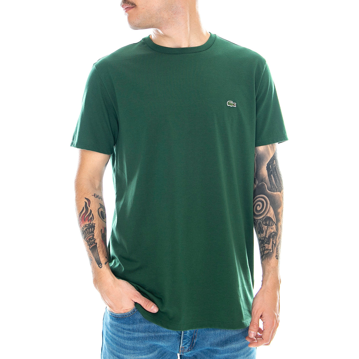 Logo 132 Tee - Green - Maglietta Girocollo Uomo Verde TH6709-132 . LACOSTE 
