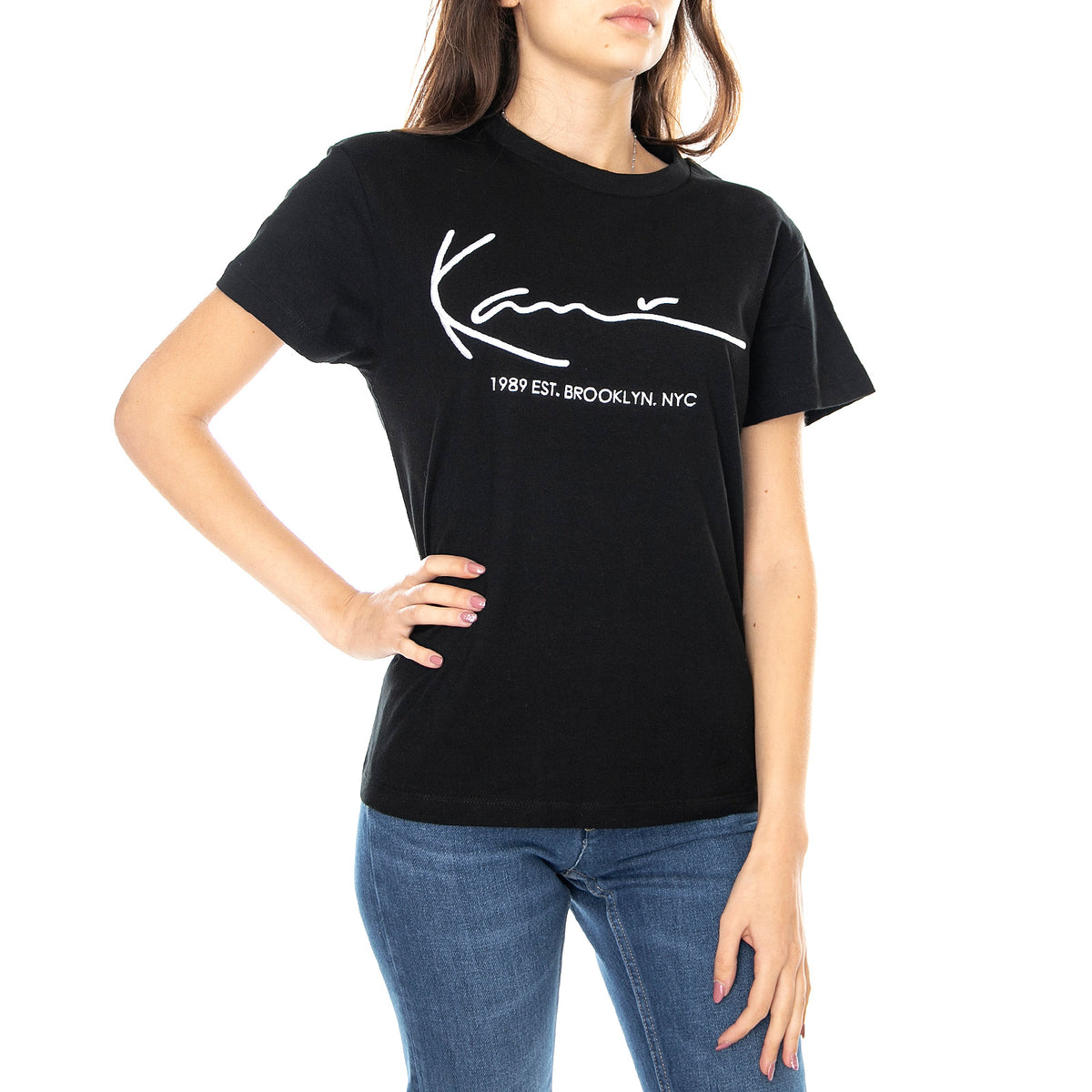Signature T-Shirt - Black - Maglietta Girocollo Donna Nera KRCKKWQ32002BLK . KARL KANI 
