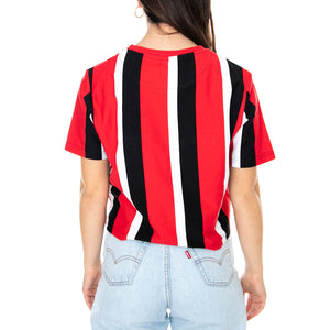 Wm Sporty Striped Crew-Neck T-Shirt - Red / Multi - Maglietta Girocollo Donna Multicolore KRCKKWQ22041RED . KARL KANI 