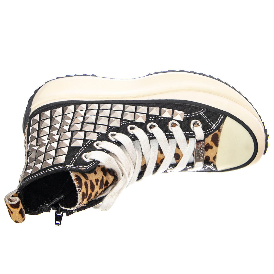 Shark Pony Hair - Scarpe Stringate Profilo Alto Donna Nere con Borchie SMPSHARK-BLKST . STEVE MADDEN 