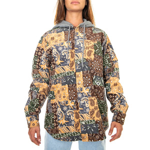 Patchwork Cord Hooded Jacket Brown - Giacca Invernale con Cappuccio Donna Multicolore WJK0028-BROWN . HUF 