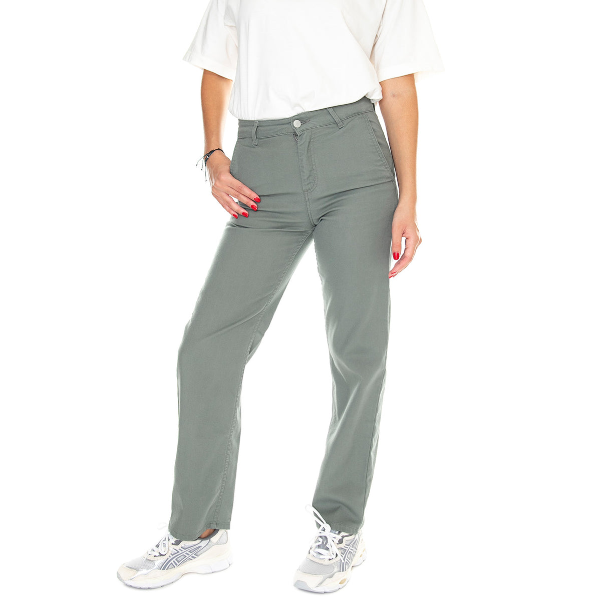 W' Pierce Pant Straight Smoke Green /rinsed - Pantaloni Donna Grigi I031554.1ND02 . CARHARTT WIP 