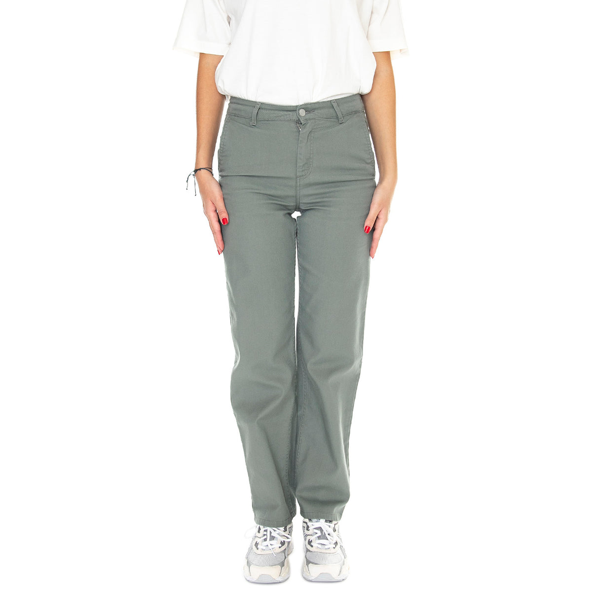 W' Pierce Pant Straight Smoke Green /rinsed - Pantaloni Donna Grigi I031554.1ND02 . CARHARTT WIP 