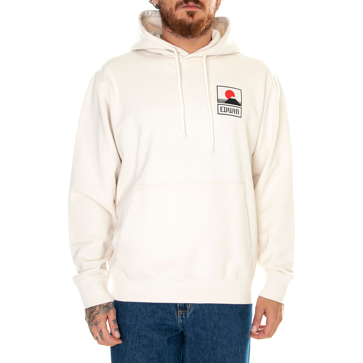 Sunset On MT Fuji Hoodie Sweat Whisper White - Felpa con Cappuccio Uomo Bianca I029284.WHW.67. . EDWIN 