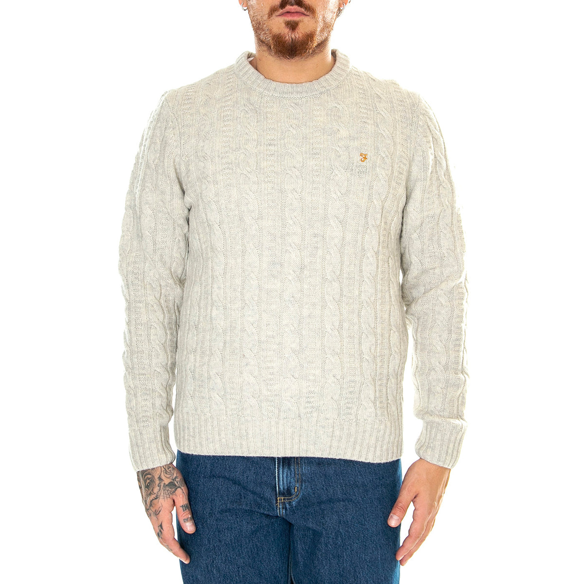 Tassoti Cable Crew Fog - Maglione Girocollo Uomo Grigio F4GFD002 . FARAH 