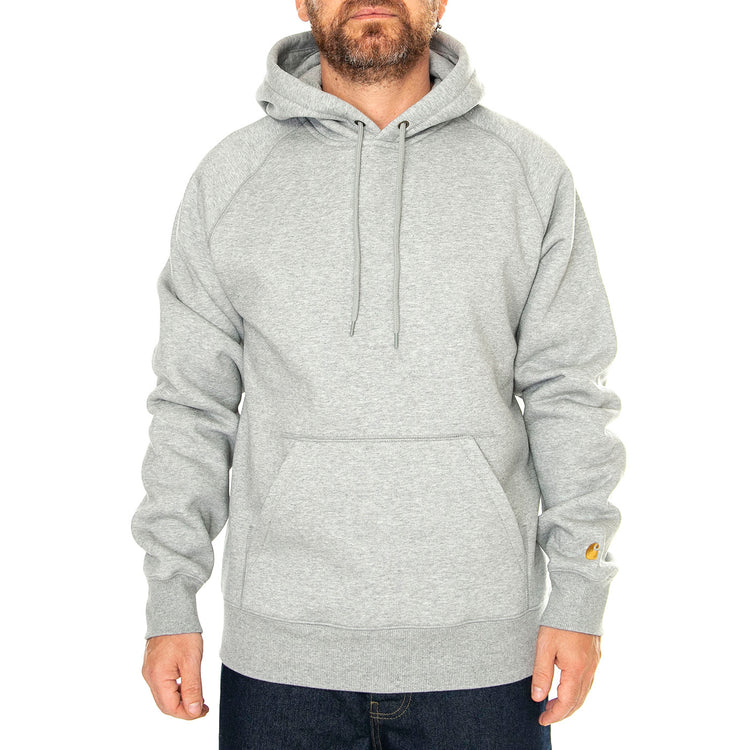 Hooded Chase Sweat Grey Heather / Gold - Felpa con Cappuccio Uomo Grigia I033661.00MXX . CARHARTT WIP 
