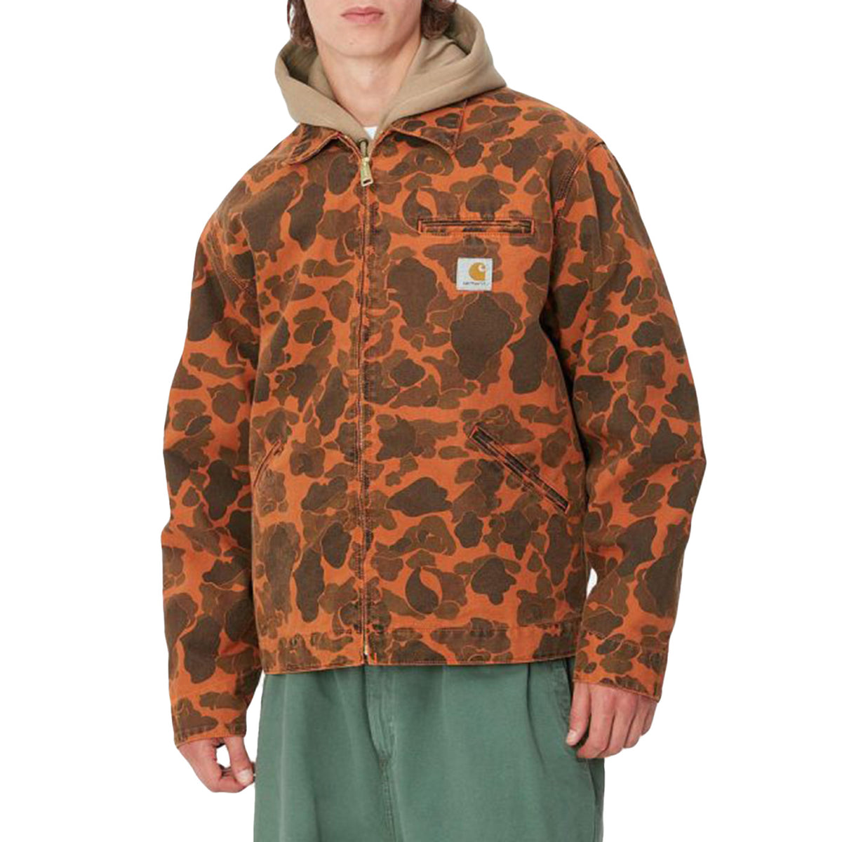 DUCK DETROIT JACKET CAMO DUCK, GREEN / TURMERIC GARMENT DYED - Giacca Uomo Multicolore I034281.2FAGD . CARHARTT WIP 