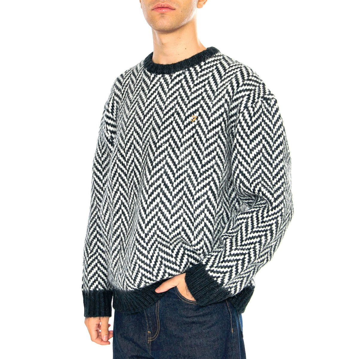 Athens Herringbone Sweater In True Navy - Maglione Girocollo Uomo Blu / Multicolore F4GFE028 . FARAH 