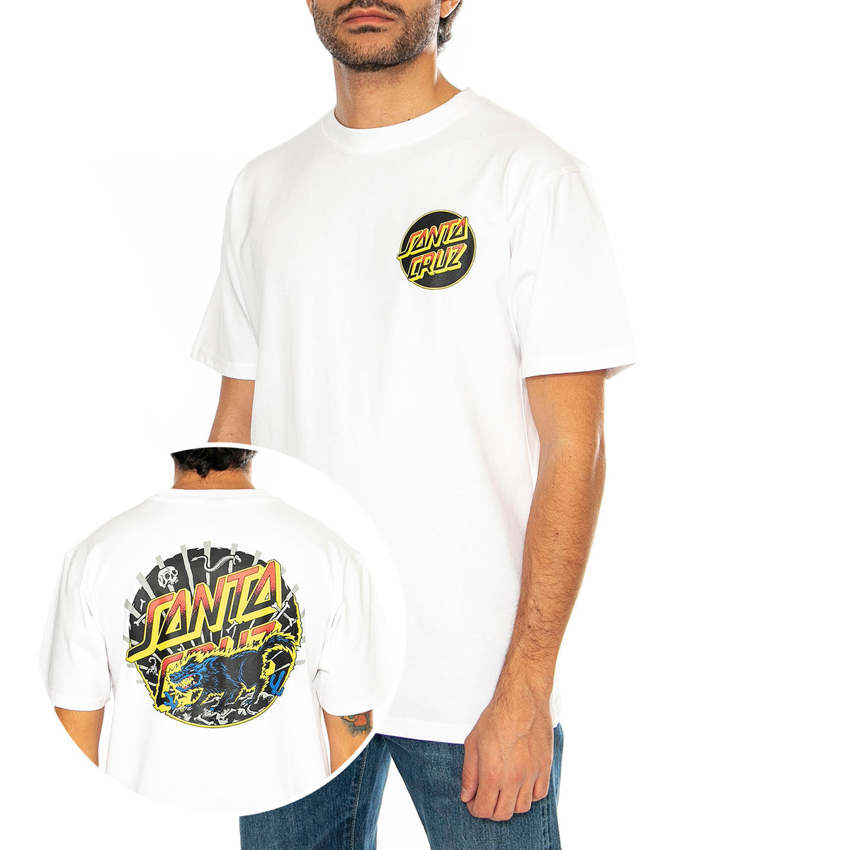 Kendall Wolf Dot White - Maglietta Girocollo Uomo Bianca SCA-TEE-11644 . SANTA CRUZ 