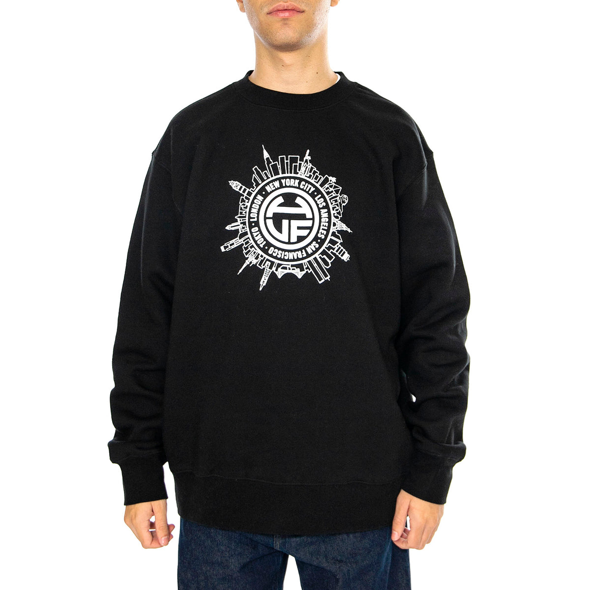 Internationally Known Crewneck Black - Felpa Girocollo Uomo Nera PF00600-BLACK . HUF 