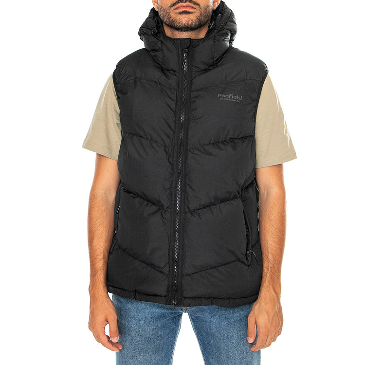Hudson Script Angled Quilt Rip Black - Giacca Smanicata con Cappuccio Uomo Nera PFD0052-023 . PENFIELD 
