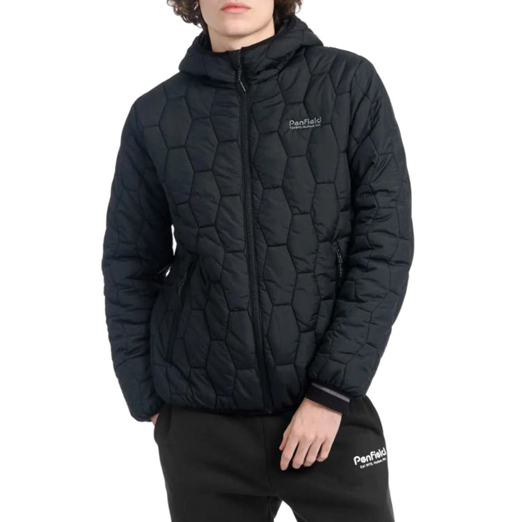 HUDSON SCRIPT HEXAGONAL QUILT BLACK - Giacca Uomo Nera PFD0057-023 . PENFIELD 