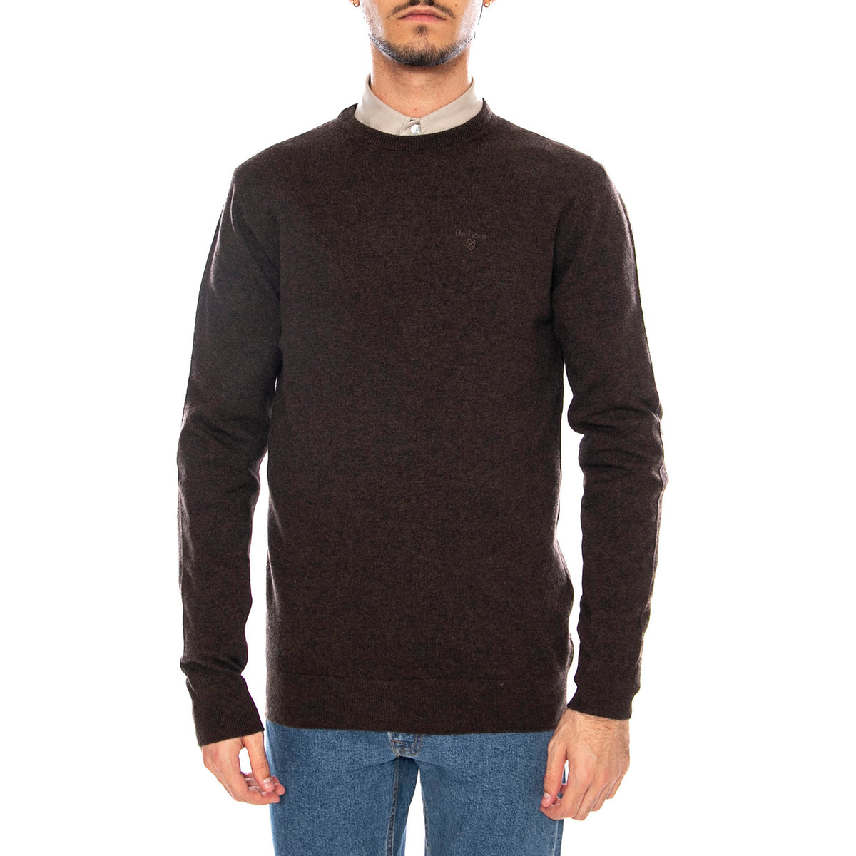 Essential L/Wool Crew Neck Dark Oak - Maglione Girocollo Uomo Marrone MKN0345 BR17 BARBOUR 