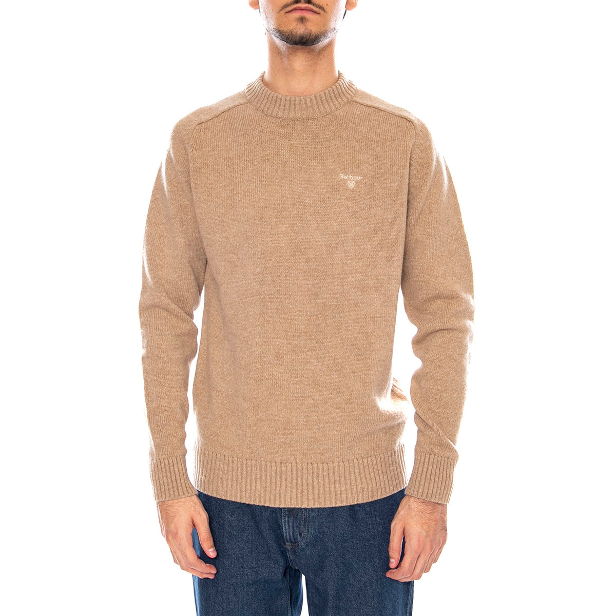 Grangetown Merino Crewneck Washed Stone - Maglione Girocollo Uomo Marrone MKN1584 ST17 BARBOUR 