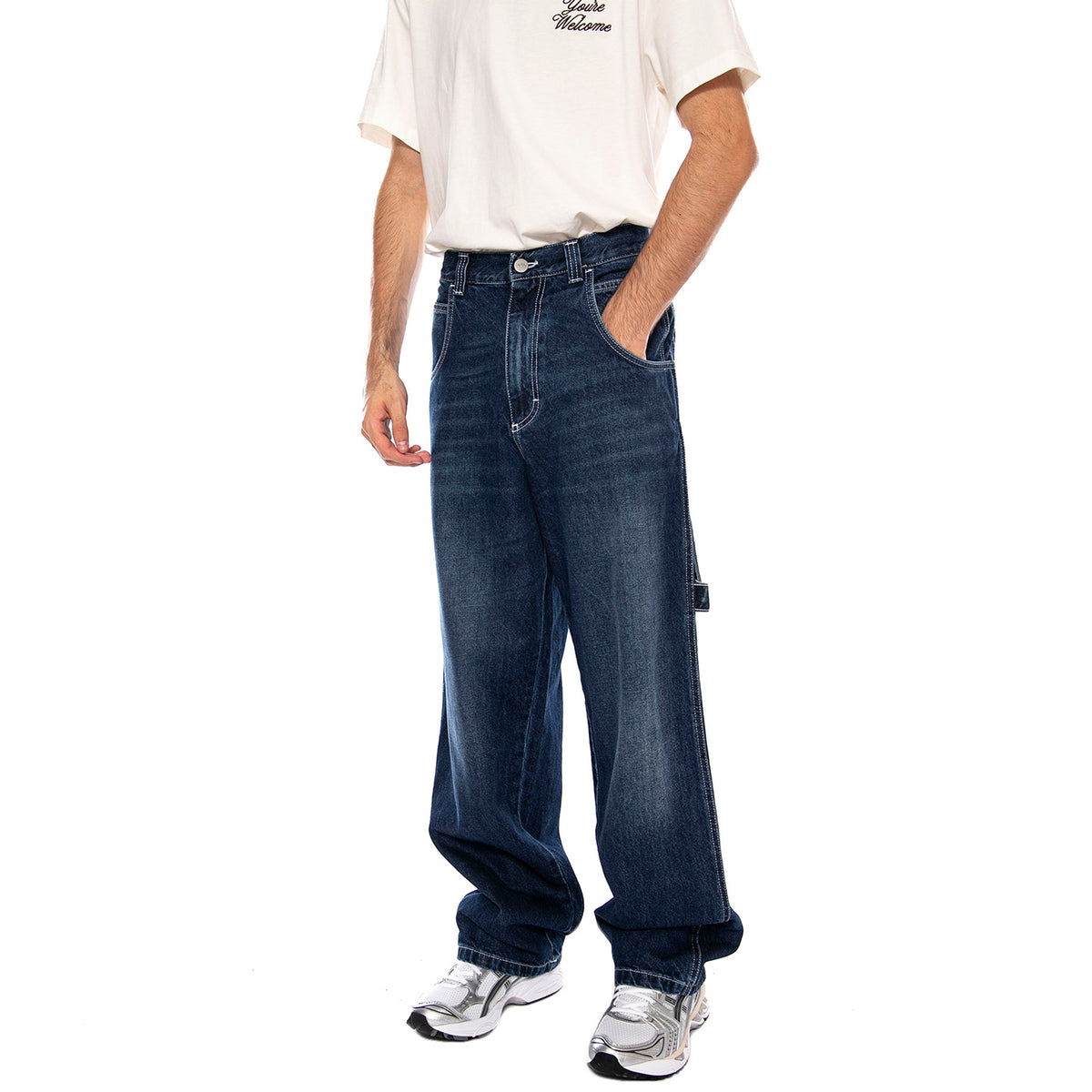 Baggy T. Denim Blue Lav Used Scuro - Pantaloni Denim Jeans Uomo Blu R.BIANCO-L-DNMB-091 . BLUESKIN 
