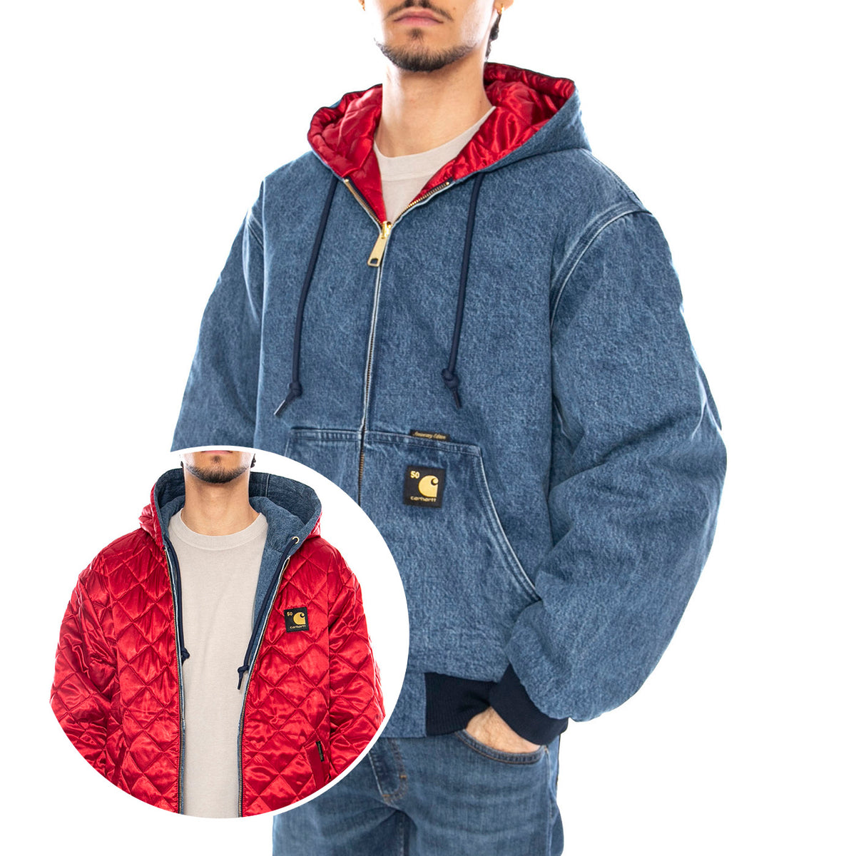 50 Years Anniversary OG Active Jacket Denim Blue / USA Red - Giacca Uomo Blu I035966.3FZ12 . CARHARTT WIP 
