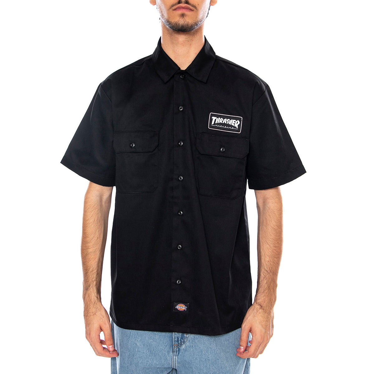 THRASHER X DICKIES Work Shirt Black - Camicia Maniche Corte Uomo Nera DK0A88HTBLK1 . DICKIES 