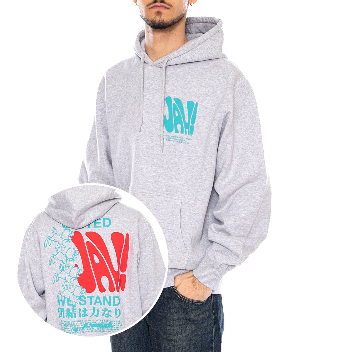 United We Stand Hoodie Sweat -- Felpa Uomo Cappuccio Grigia I036409. DF.67 EDWIN 