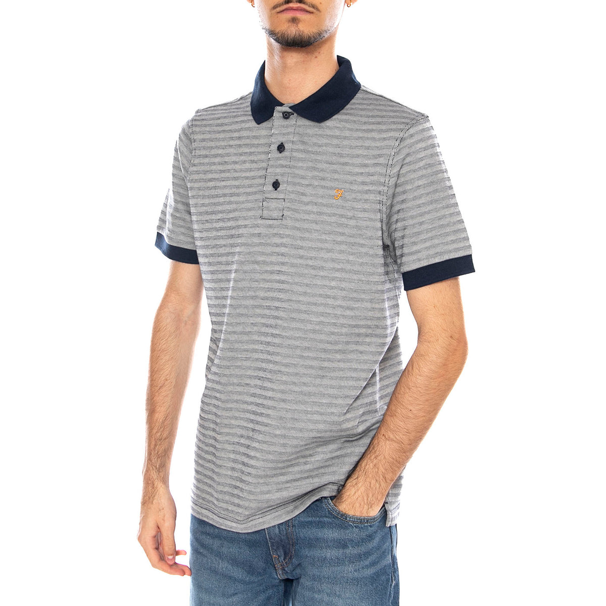 Cotham SS Polo - Polo Uomo a Maniche Corte Yale Blu Multicolore F4KFF003 996 FARAH 