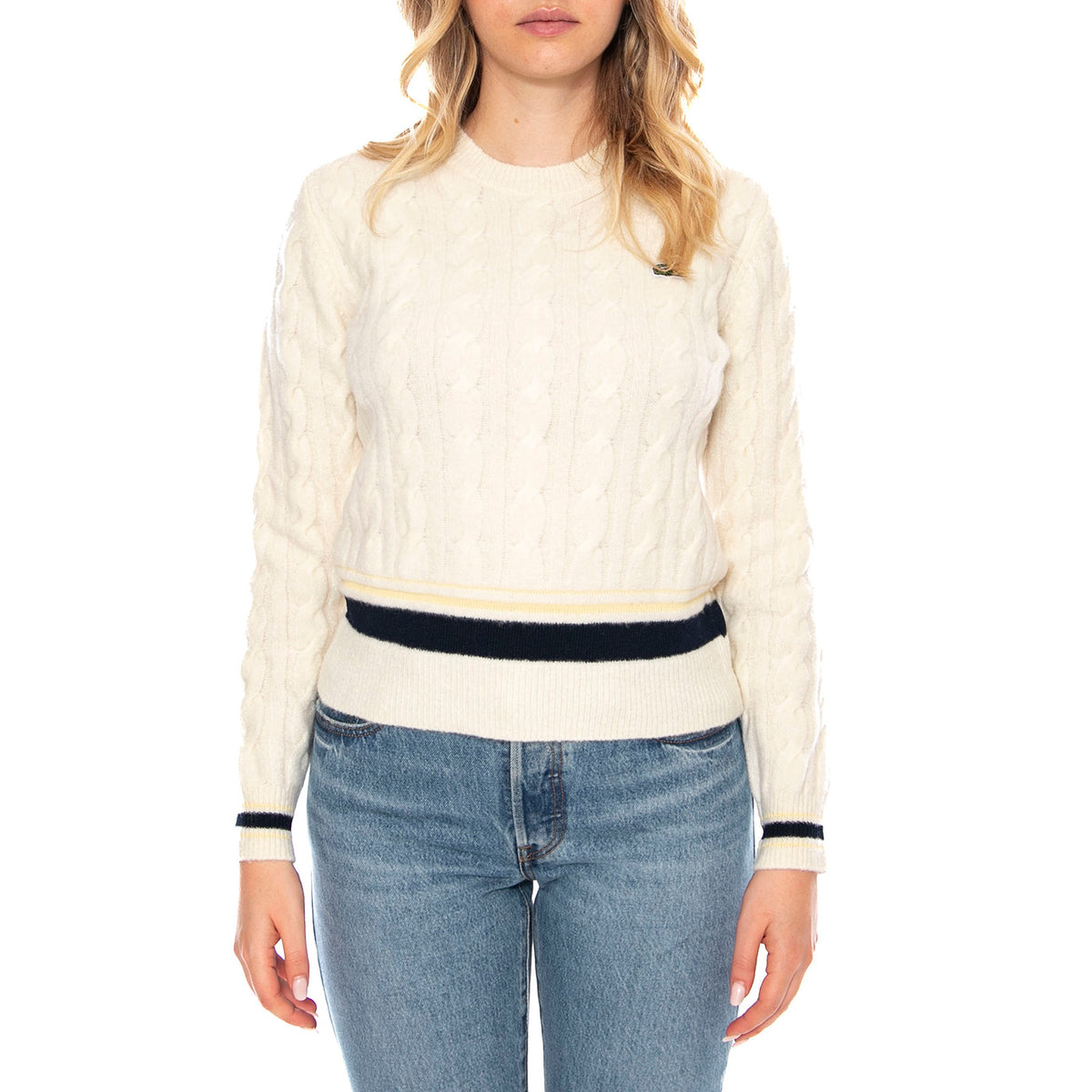 Pullover XFJ Lacoste -- Maglione Donna Bianco con Scollo a V AF4159-XFJ . LACOSTE 