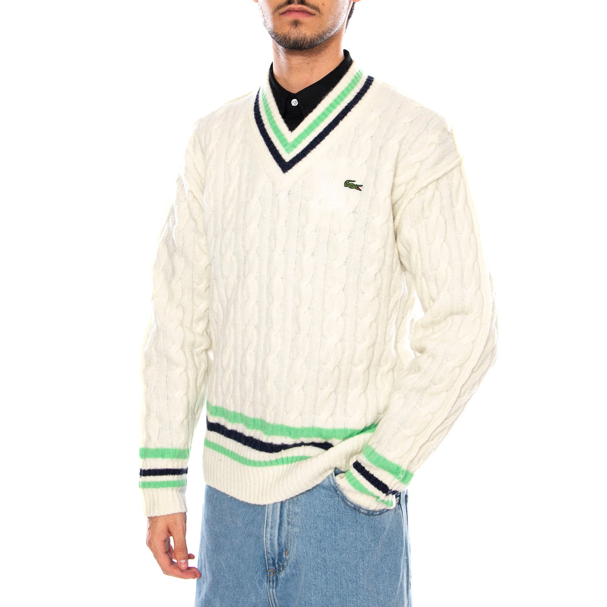 PULLOVER 9II White - Maglione Scollo a V Uomo Bianco AH5199-9II . LACOSTE 