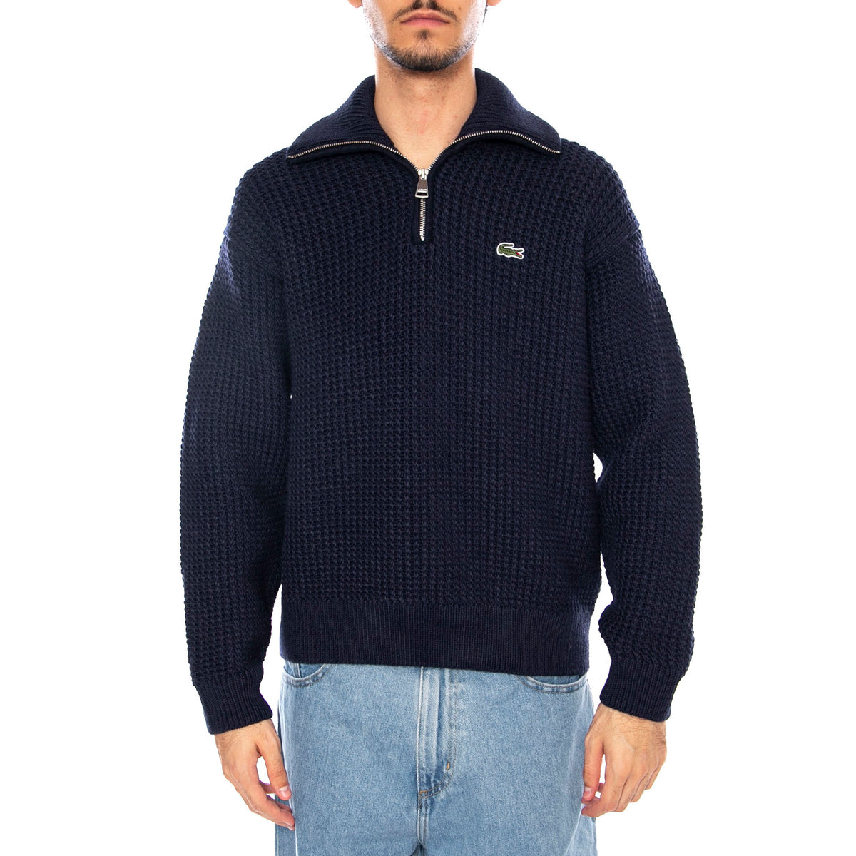 PULLOVER 166 Blue Navy - Maglione Collo Alto Uomo Blu Navy AH5205-166 . LACOSTE 