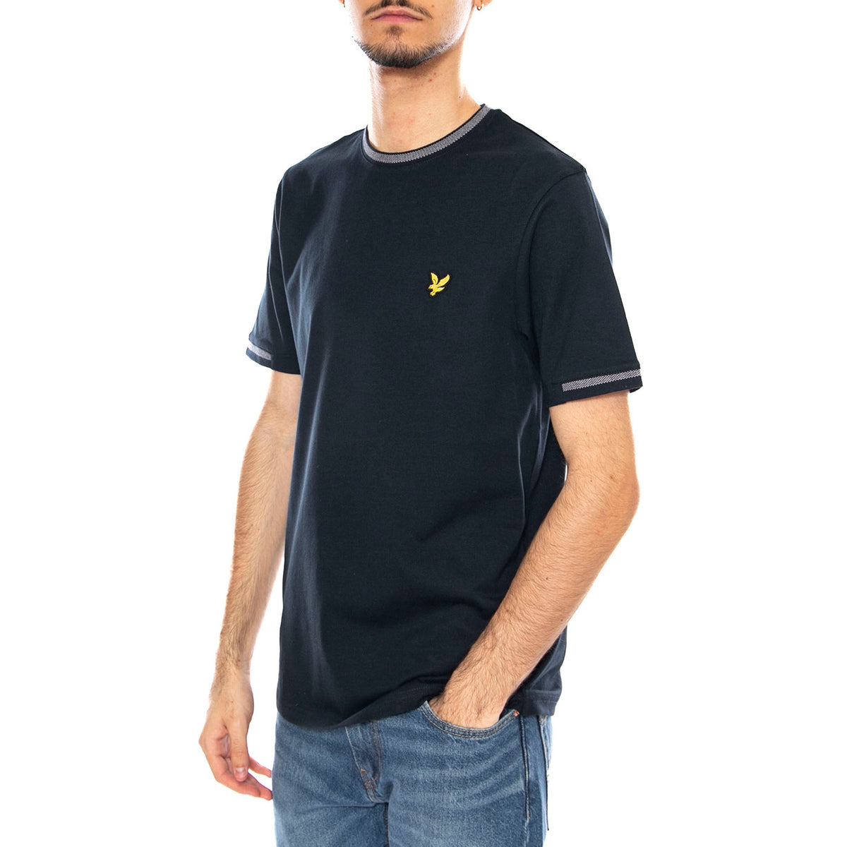 Birdseye Half Tipped T-Shirt Dark Navy/Ash Lilac - Maglietta Girocollo Uomo Blu TS2305V-X941 . LYLE & SCOTT 