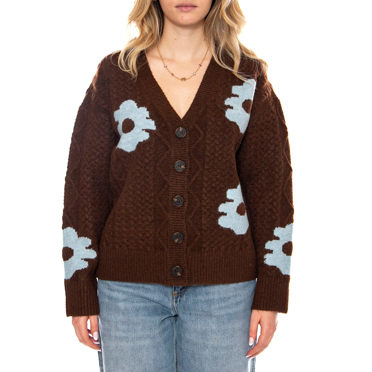MD M Knitted Cardigans 158 Capuccin - Maglione Scollo a V Donna Marrone 3.51.210.19 . MD'M 