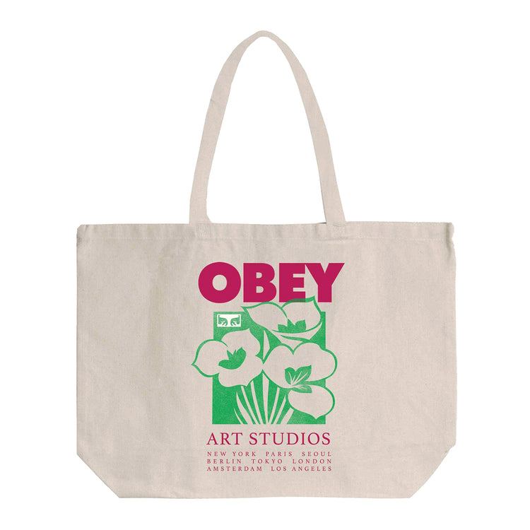 Obey Art Studio Flowers Tote Bag Natural - Borsa Tote Shopping Bag Bianca 100554234 NAT OBEY 