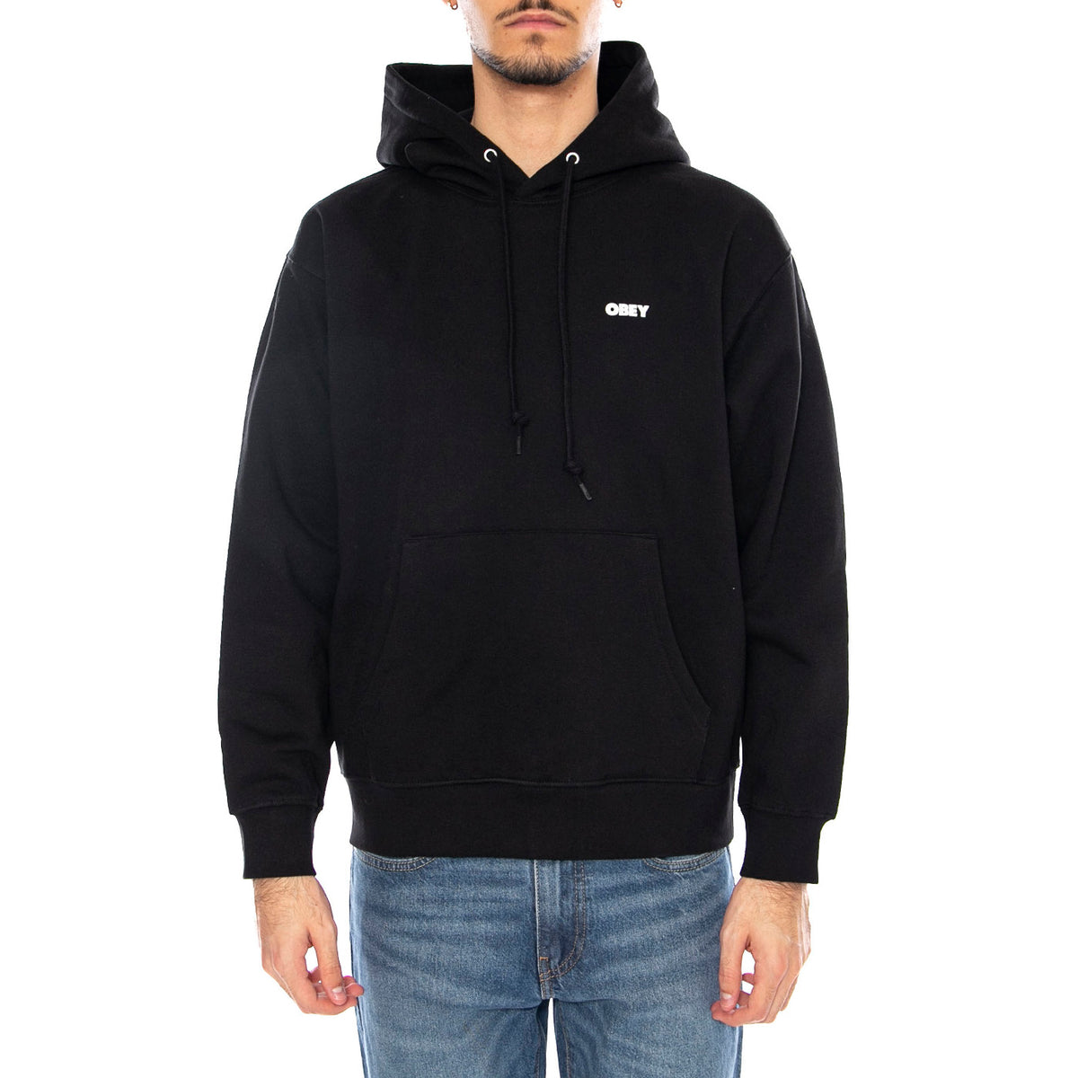 OBEY Quarter Icon Fleece Black -- Felpa con Cappuccio Uomo Nera 112844193 BLK OBEY 