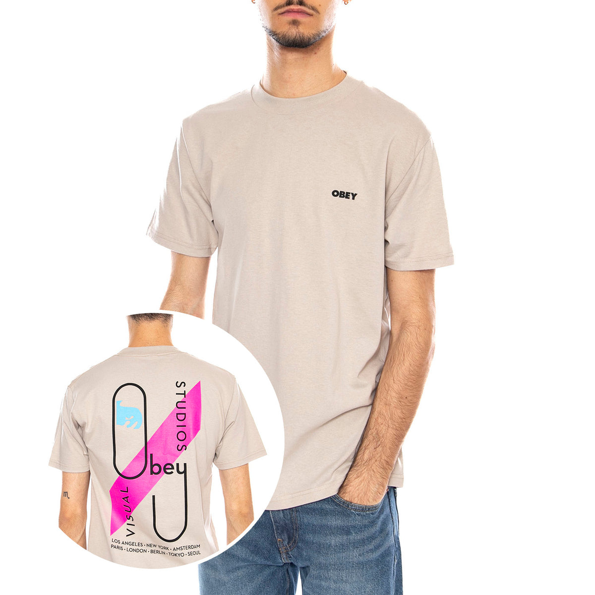 OBEY Visual Studios Tee -- Maglietta Girocollo Uomo Grigia 165264231 SIG OBEY 