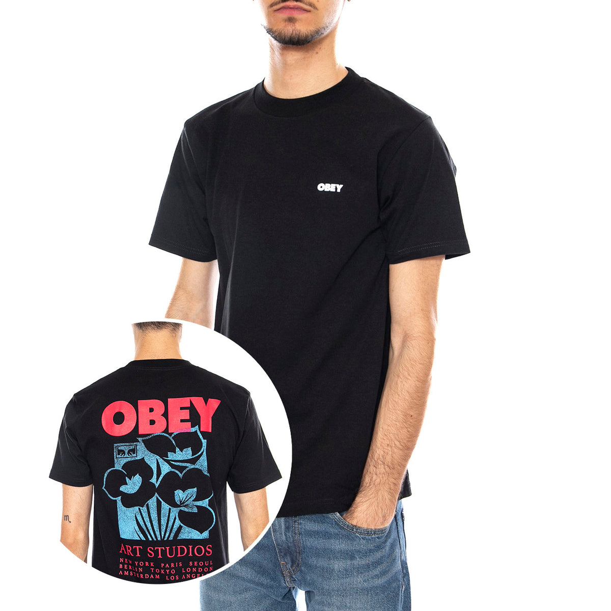 OBEY Art Studio Flowers Tee -- Maglietta Girocollo Uomo Nera 165264234 BLK OBEY 