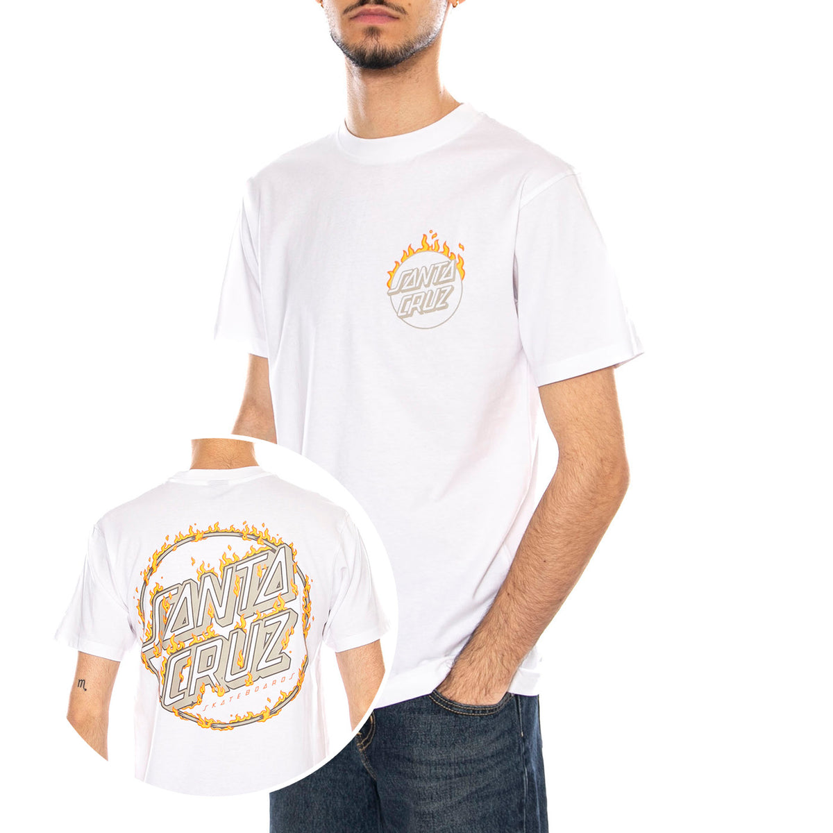 Burnt Opus OVRSZD -- Maglietta Uomo Bianca SCA-TEE-12909 White SANTA CRUZ 