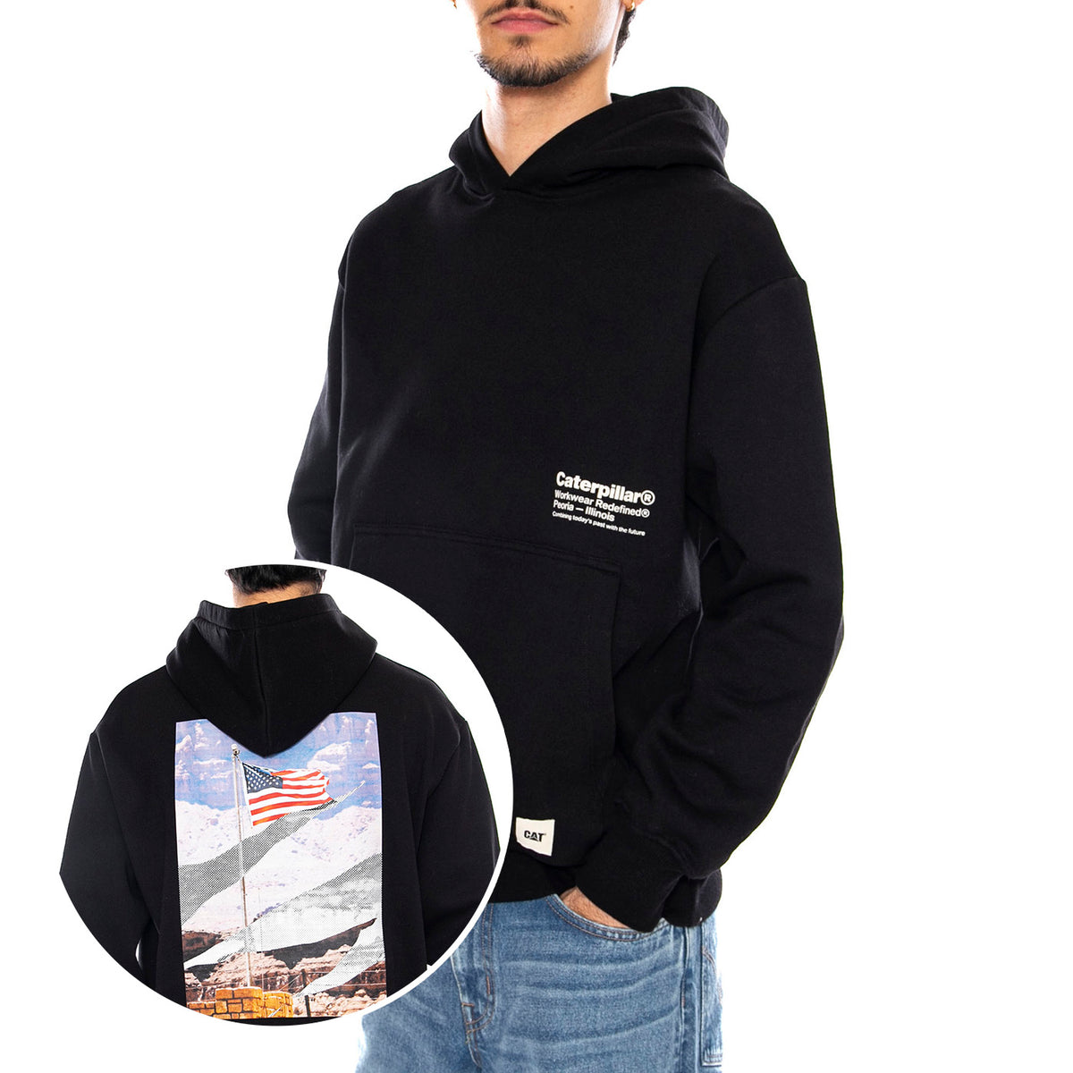 Starts And Stripes Black Hoodie - Felpa con Cappuccio Uomo Nera 6050177 10158 CAT 