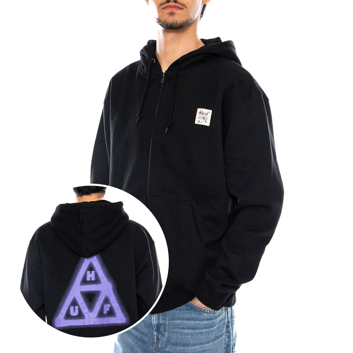 HUF HORUS F/Z HOODIE BLACK - Felpa con Cappuccio Uomo Nera PF00614 BLK HUF 