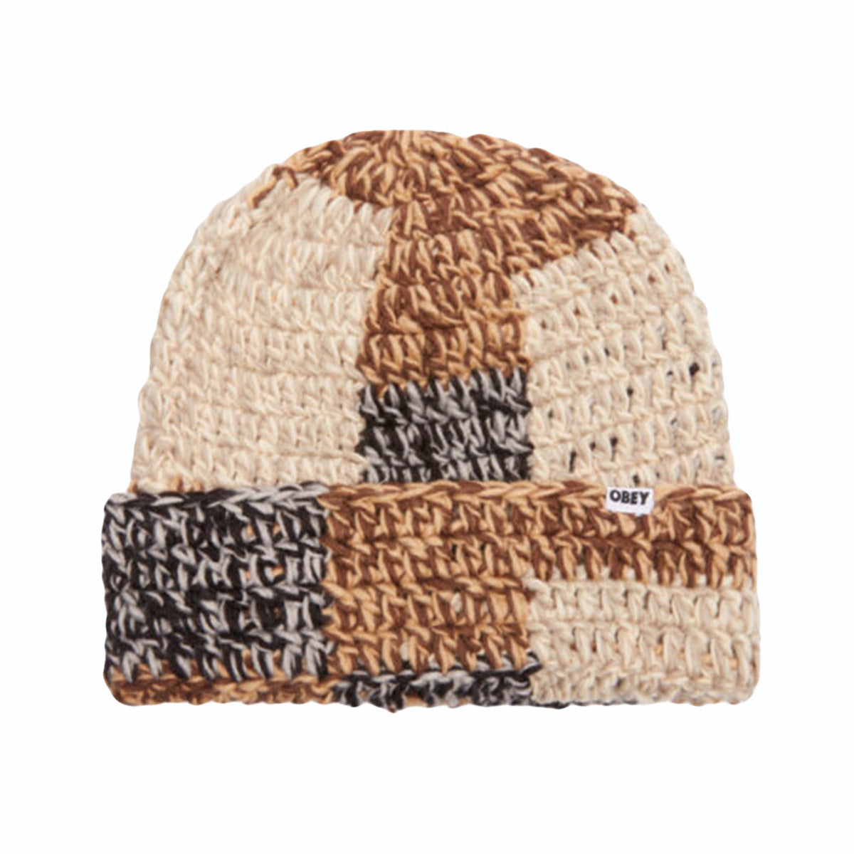 Patchwork Rib Beanie Brown Multi - Cappellino Multicolore in Maglia 100030231 BWM OBEY 