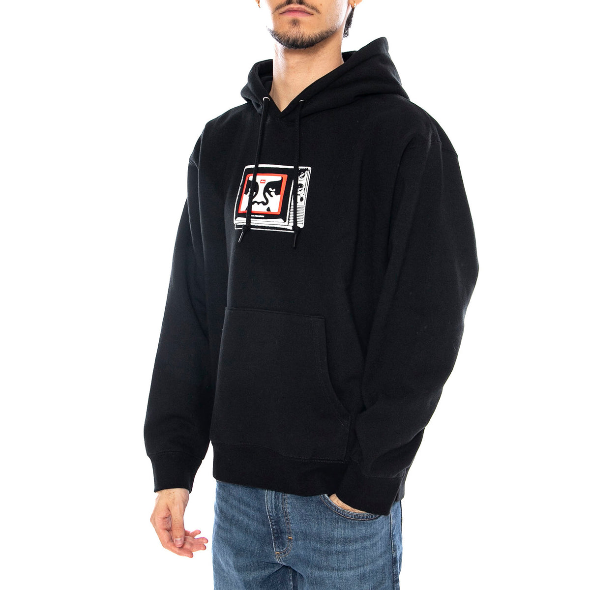 Obey TV Fleece Black - Felpa con Cappuccio Uomo Nera 112843940 BLK OBEY 