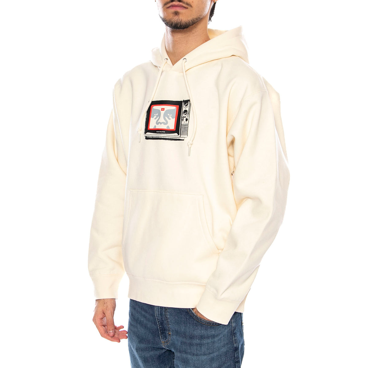 Obey TV Fleece White - Felpa con Cappuccio Uomo Bianca 112843940 UBL OBEY 