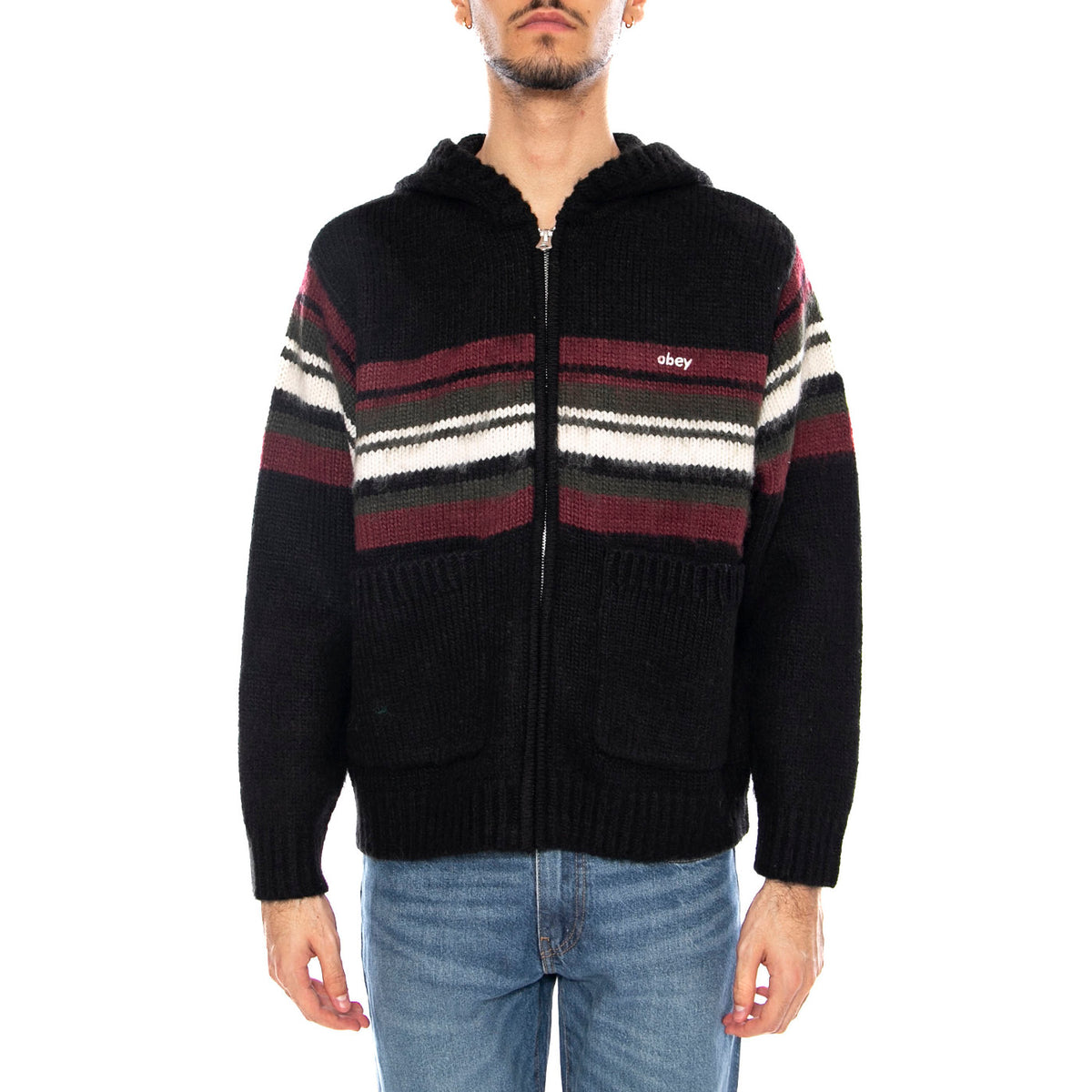 Myers Zip Up Hood Sweater Black / Multi -- Felpa con Cappuccio Uomo Nera / Multicolore 151000093 BKM OBEY 