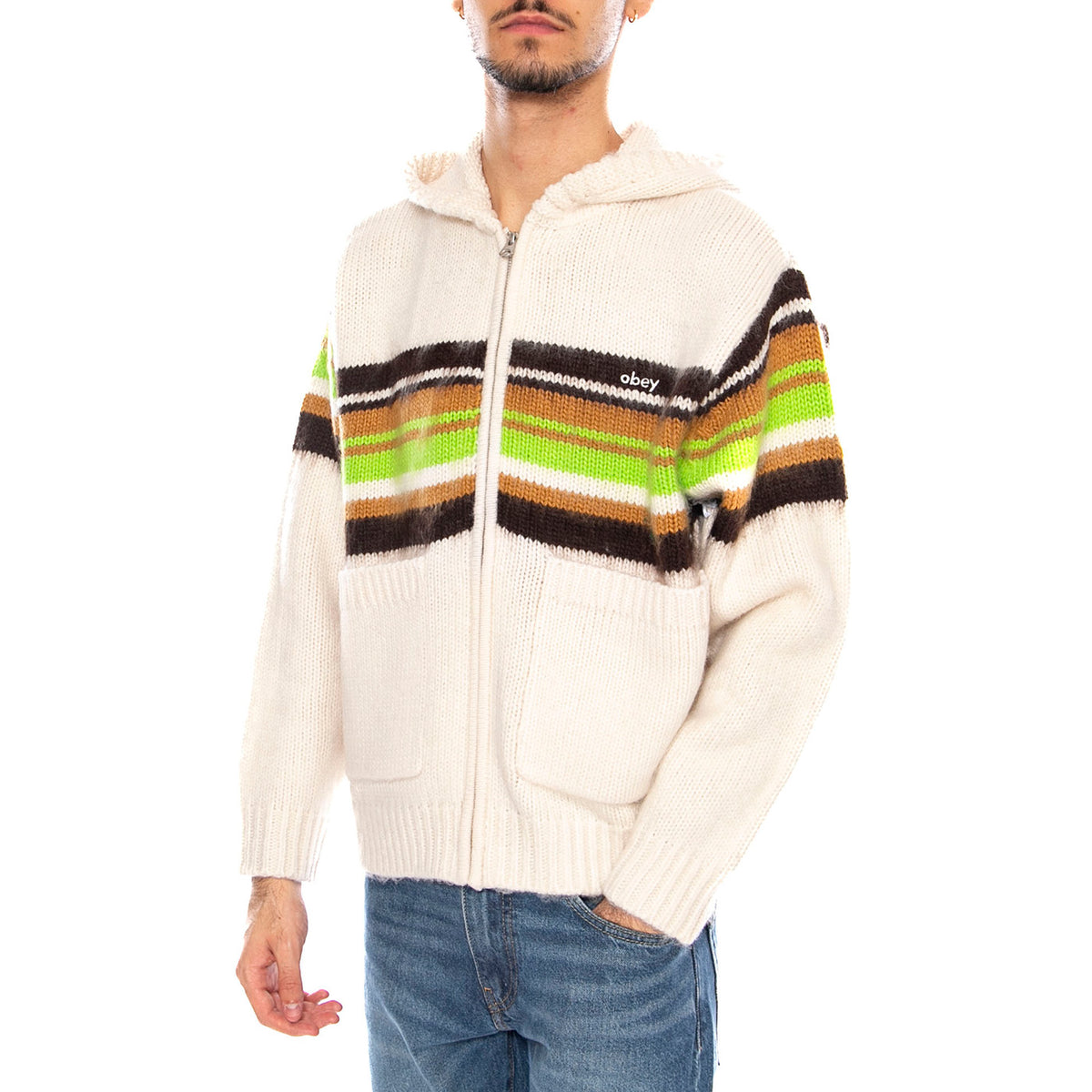 Myers Zip Up Hood Sweater Unbleached / Multi -- Felpa con Cappuccio Uomo Beige Naturale / Multicolore 151000093 UBL OBEY 