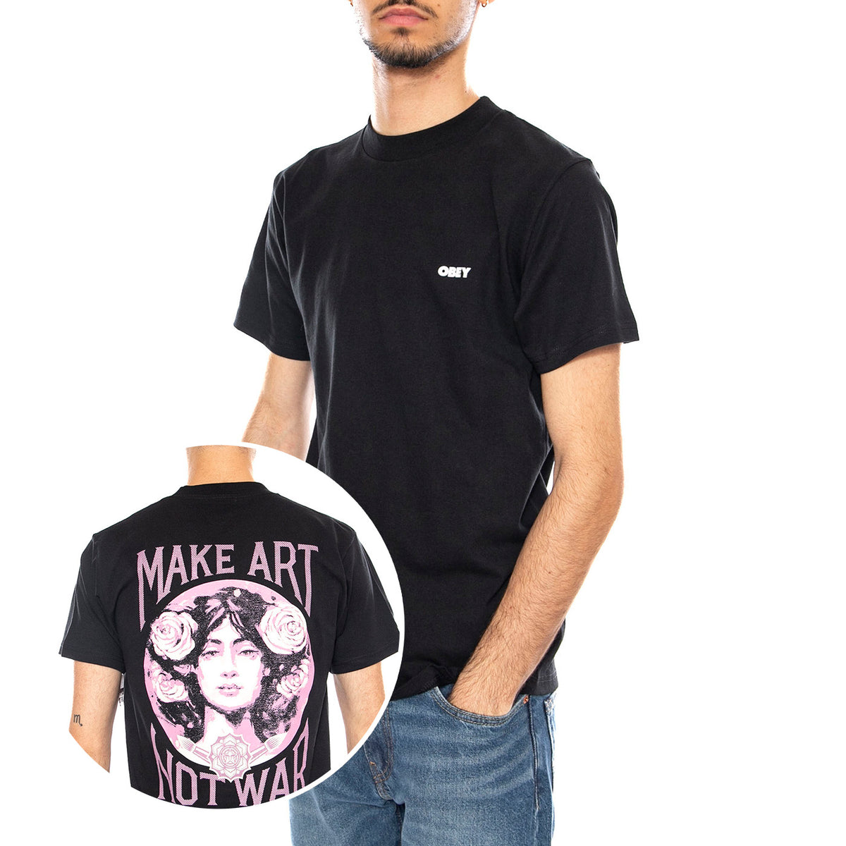 Obey Make Art Not War Tee -- Maglietta Girocollo Uomo Nera 165264062 BLK OBEY 