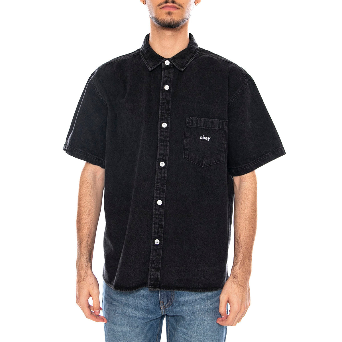 Bigwig Denim Shirt SS -- Camicia a Maniche Corte Uomo Nera 181210425 FBL OBEY 