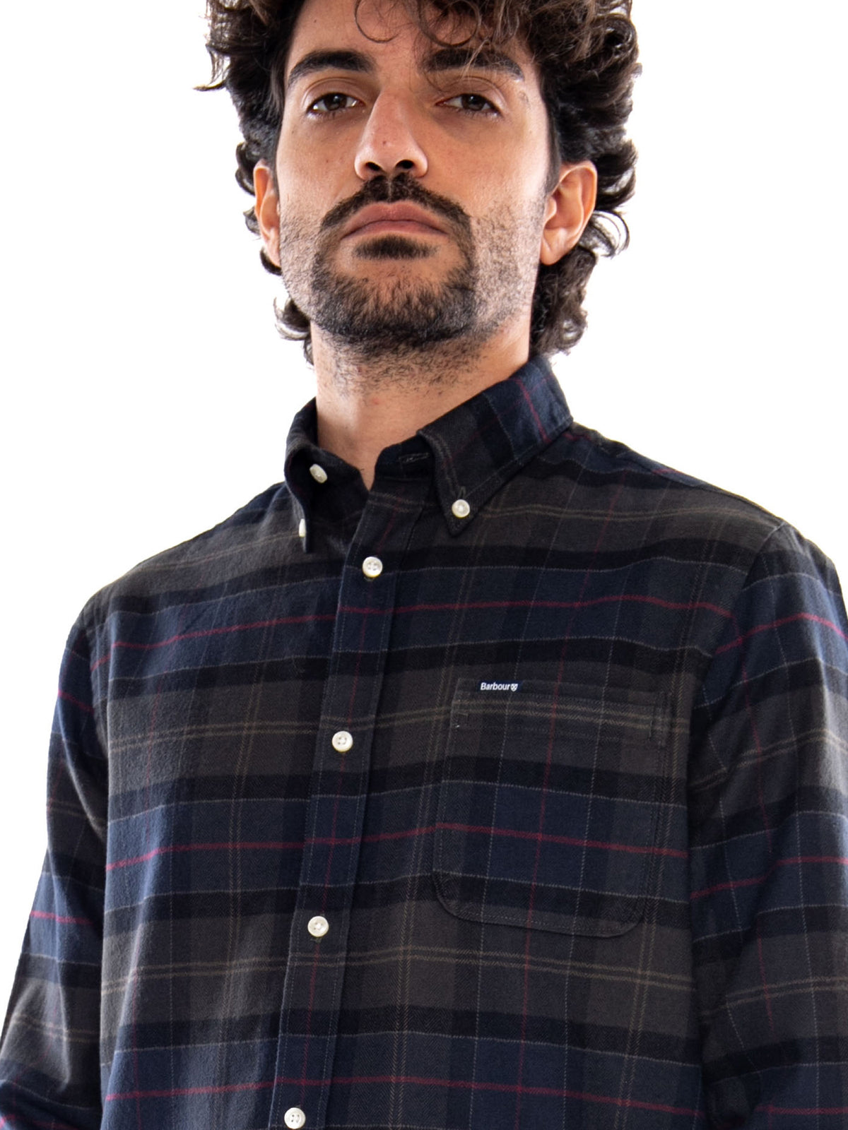 KYELOCH TAILORED SHIRT SHADOW CLASSIC TARTAN - Camicia Uomo a Maniche Lunghe a Quadri Nera e Grigia<BR/><BR/> MSH5014 TN43 BARBOUR 