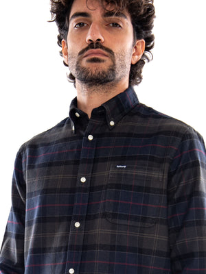 KYELOCH TAILORED SHIRT SHADOW CLASSIC TARTAN - Camicia Uomo a Maniche Lunghe a Quadri Nera e Grigia<BR/><BR/> MSH5014 TN43 BARBOUR 