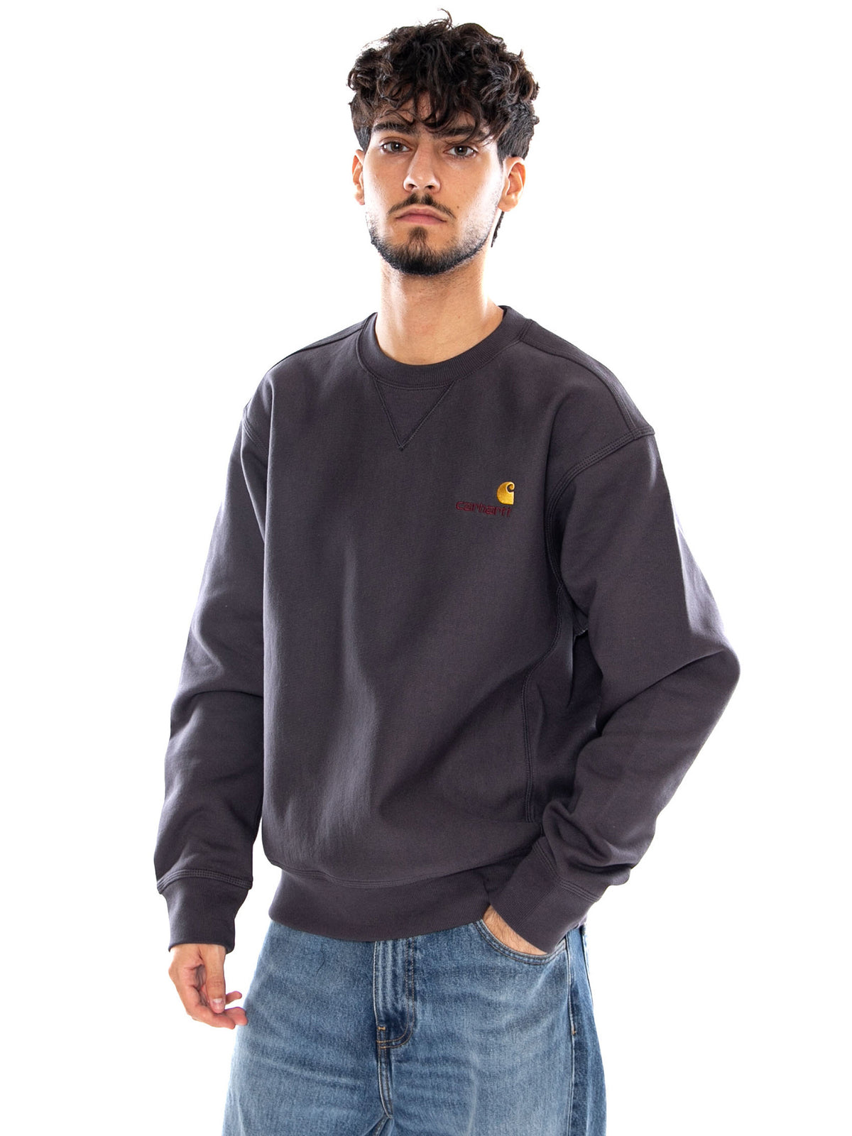 AMERICAN SCRIPT SWEAT GRAPHITE - Felpa Girocollo Uomo Grigia I025475 87XX CARHARTT WIP 