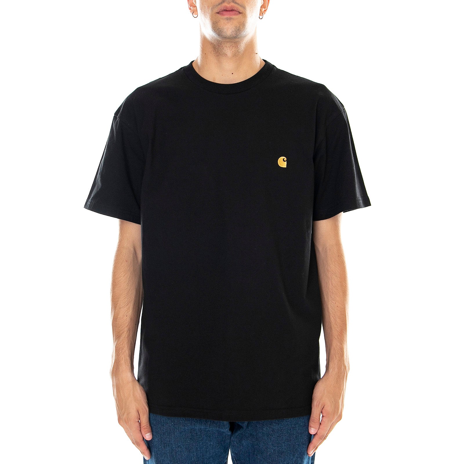 S/S CHASE T-SHIRT BLACK / GOLD - Maglietta Girocollo Uomo Nera I026391 00FXX CARHARTT WIP 
