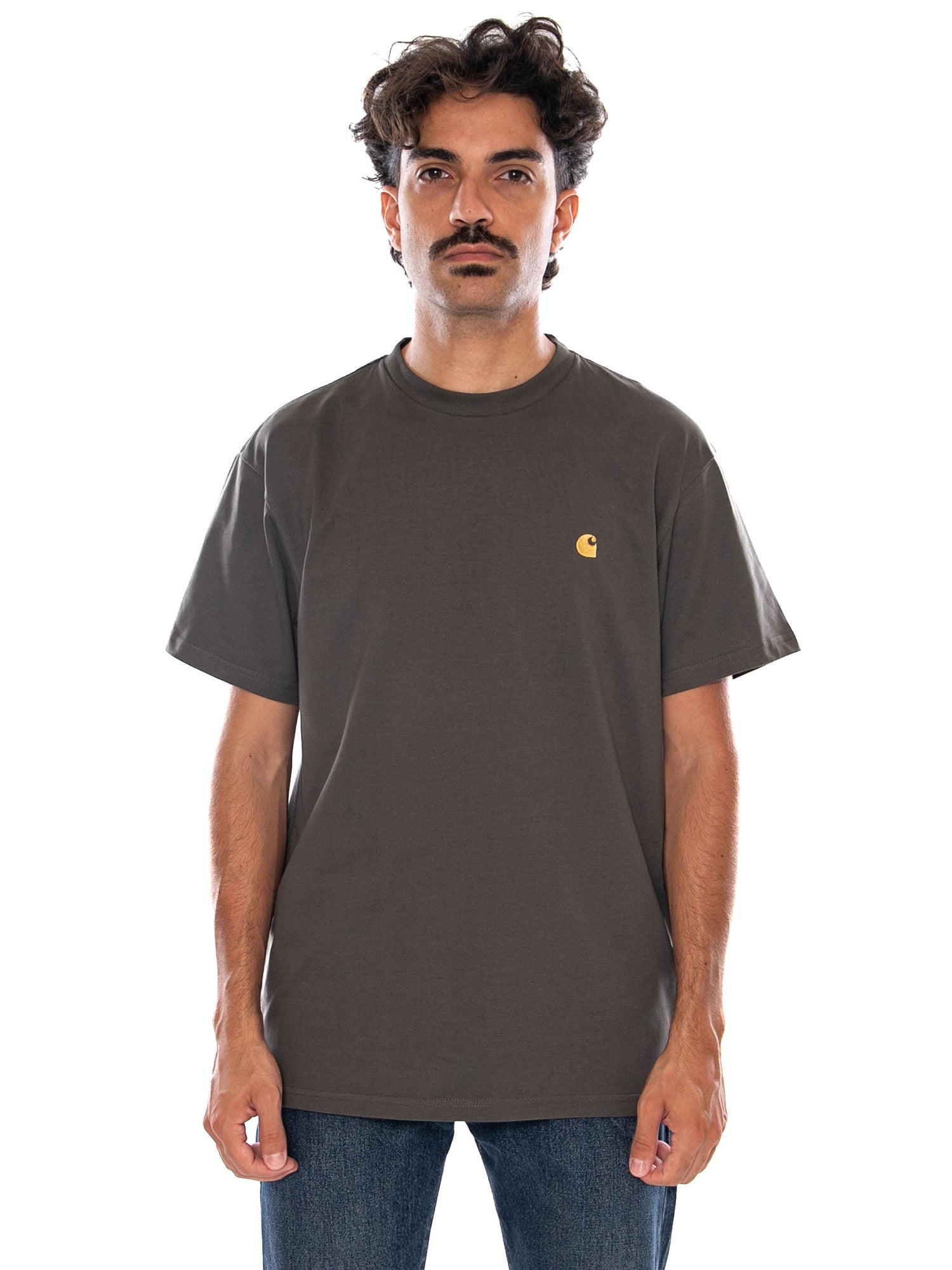 CARHARTT WIP S/S CHASE T-SHIRT SHUNGITE / GOLD - Maglietta Girocollo Uomo Verde I026391 3X9XX CARHARTT WIP 