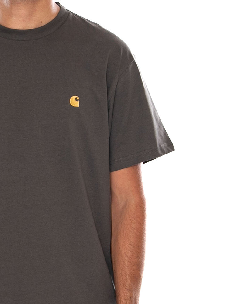 CARHARTT WIP S/S CHASE T-SHIRT SHUNGITE / GOLD - Maglietta Girocollo Uomo Verde I026391 3X9XX CARHARTT WIP 